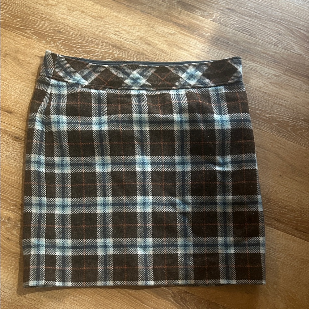 L.L. Bean Brown and Blue Plaid Mini Skirt